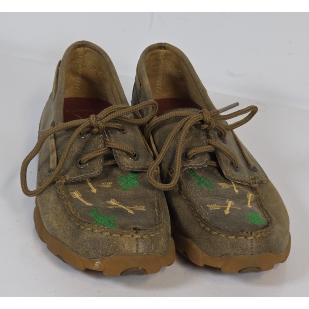 Twisted X Kids Size 2 Painted Cactus Arrow Leather Deck Shoes Moc Loafers Chill